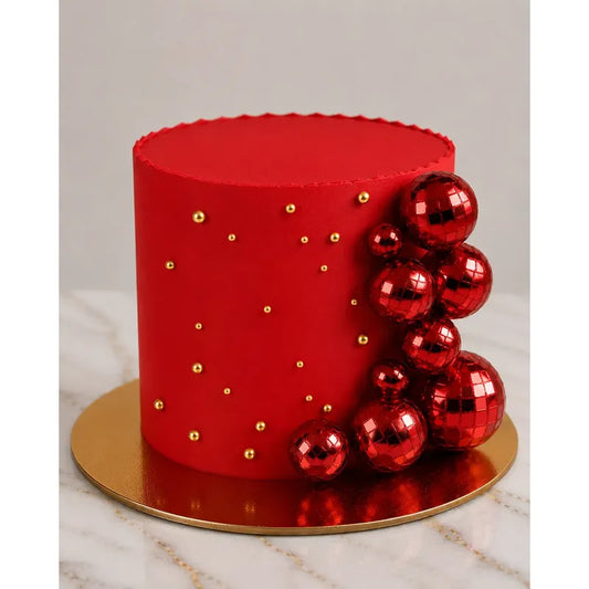 Adorno Torta Esferas Doradas Bola Disco Decoración Fiesta Rojo