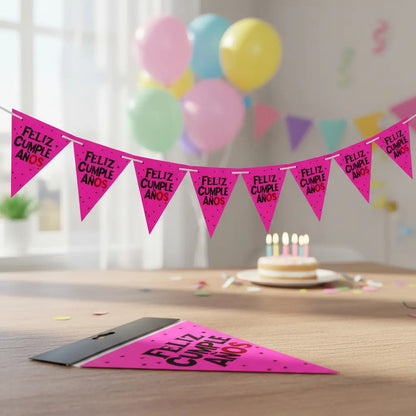 Guirnalda Banderín Feliz Cumpleaños Fluor Fiesta Fucsia