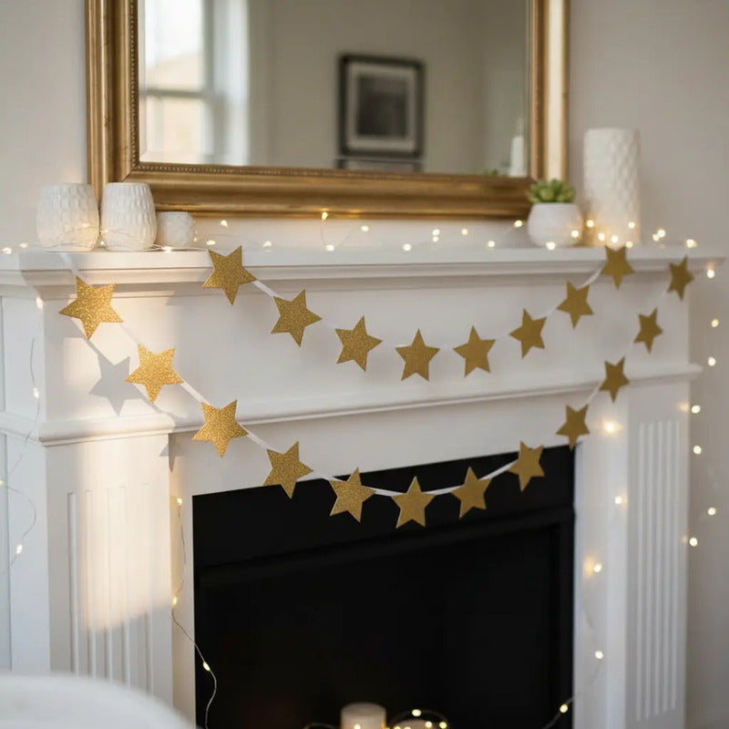 Guirnalda De Estrellas Doradas Glittel Decorativa Dorado