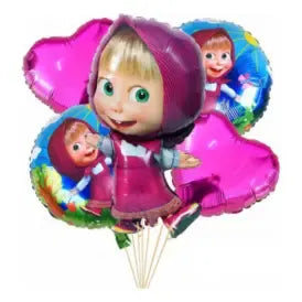 Set De Globos Masha Y El Oso 5 Piezas  Rosado