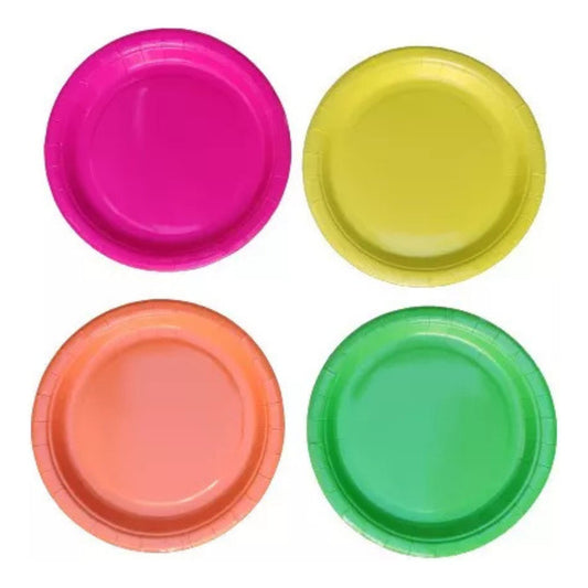 Pack 6 Platos Desechables Fluor - Neon Cumpleaños