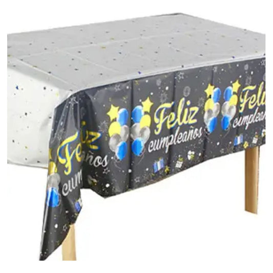 Cotillón Fiestas Mantel Feliz Cumpleaños Negro