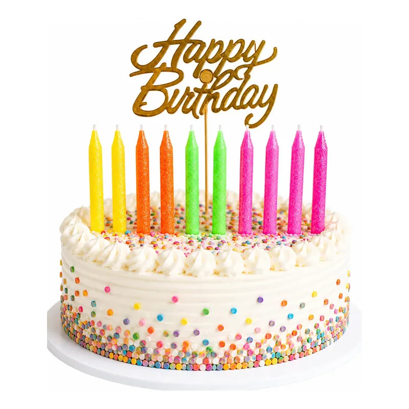 Topper + Velas Para Torta Happy Birthday Dorado Cumpleaños