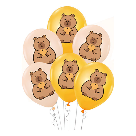 Set 6 Globos Látex Capibara Capybara Cumpleaños