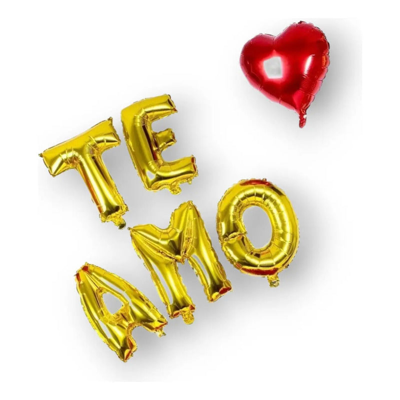 Set Globos Te Amo Metalicos Letras Frase Amor Especial 33cm