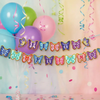 Guirnalda Feliz Cumpleaños Con Diseño De Mariposas Surtido