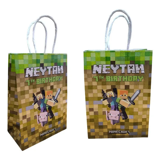 Pack 12 Bolsas Cumpleaños Minecraft 16x21 Cm Verde Minecraft