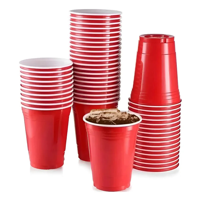 Vasos Grandes Bicolor Color Rojo 16oz 480cc X50 Unidades Rojo