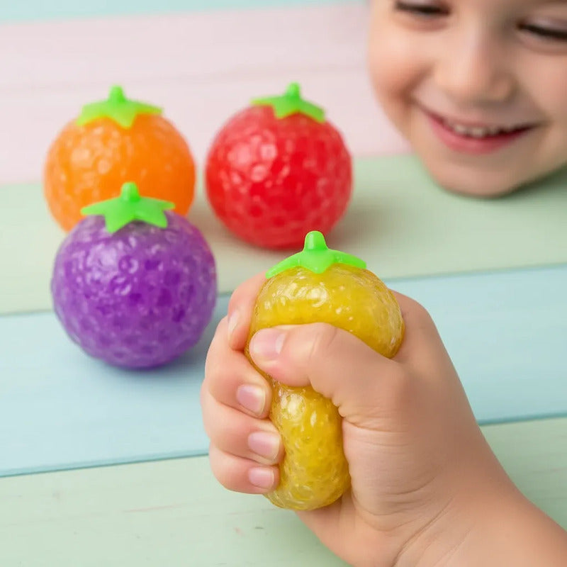 Pack 12 Pelota Antiestrés Squishy Con Orbeez Forma De Frutas Surtido