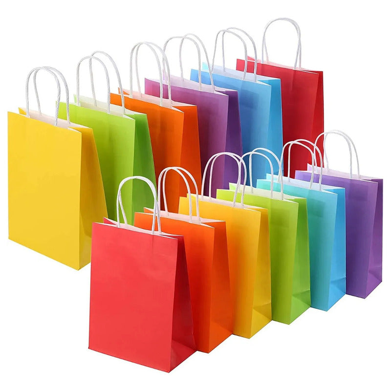 Pack 12 Bolsas De Papel Kraft De Color 27x21x11 Cm