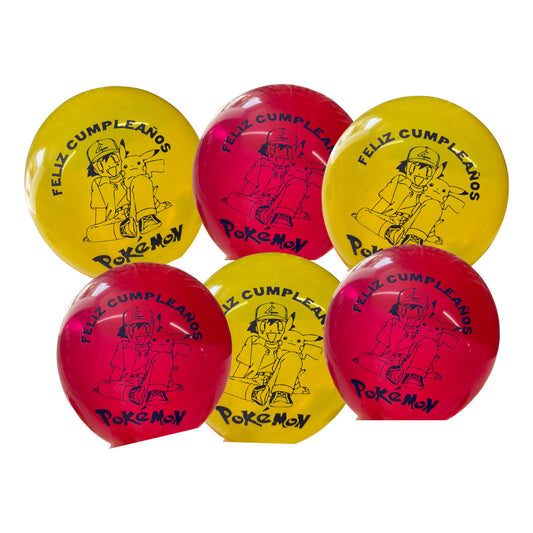 Pack 12 Globos Pokémon Feliz Cumpleaños Fiesta Cotillón Surtido