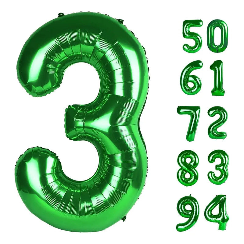 Globo Número Metalizado Verde Para Fiesta Y Decoración 0