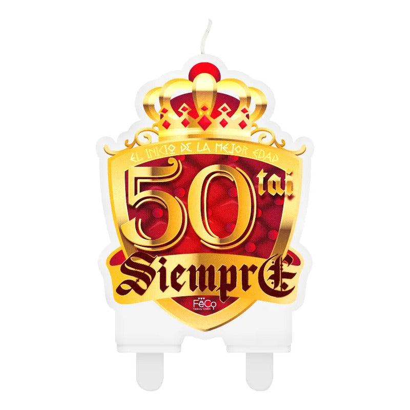 Vela Cumpleaños 50 Y Siempre Años Diseño Escudo Corona