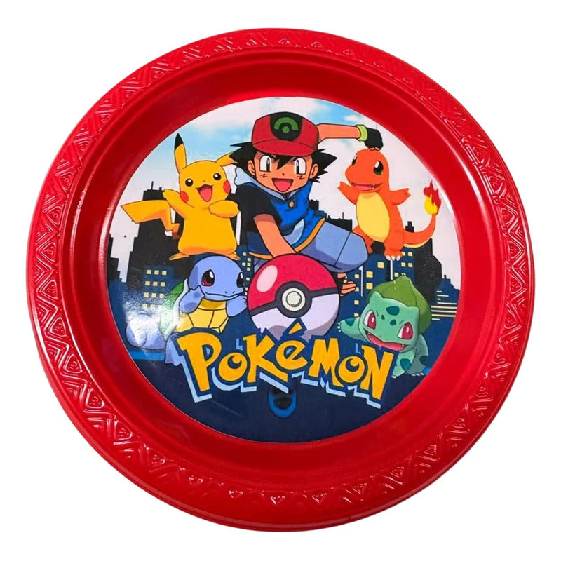 Pack 6 Platos Desechables Cumpleaños Pokemon Cotillón Rojo