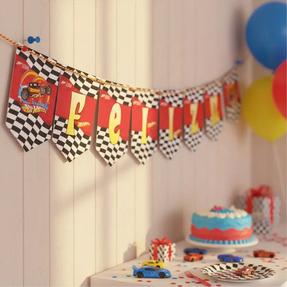 Guirnalda Banderín Feliz Cumpleaños Hot Wheels Fiesta Rojo