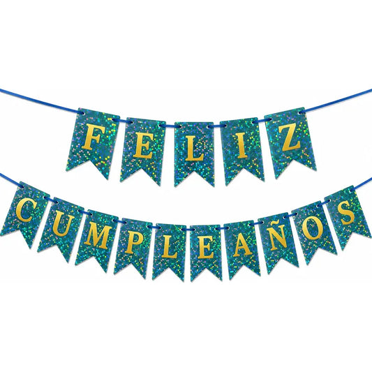 Guirnalda Feliz Cumpleaños Brillante Celeste Celeste