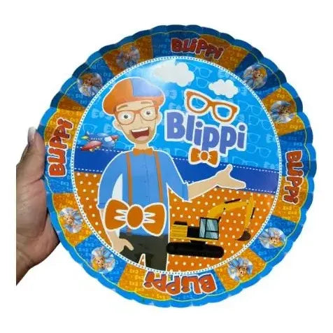 Pack 4 Bandejas Cumpleaños Blippi ( Cartón 32 Cm ) Celeste