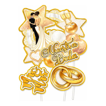 Set Toppers Para Torta Matrimonio Nuestra Boda Dorados Dorado