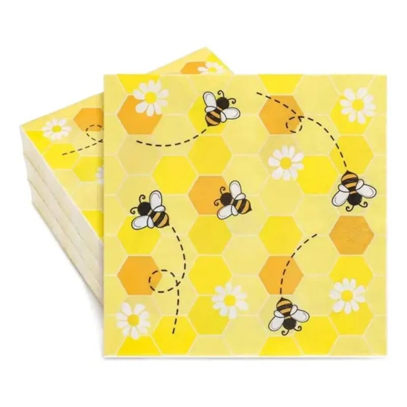 10 Servilletas De Papel Diseño Abejita Panal Fiesta Amarillo