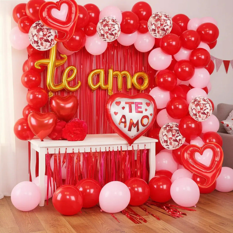 Kit Decoración Te Amo Con Globos Para Aniversario Y Enamorad