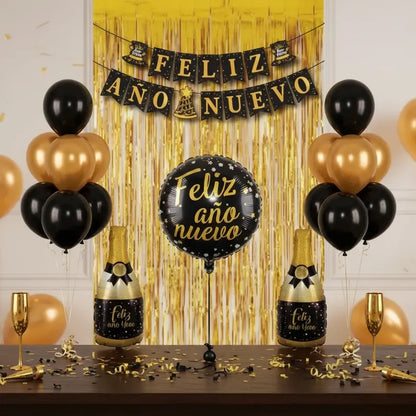 Set Decoración Año Nuevo Dorado Y Negro Con Globos