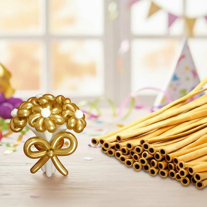 25 Globos Largos Metálicos Para Globoflexia Fiesta Dorado