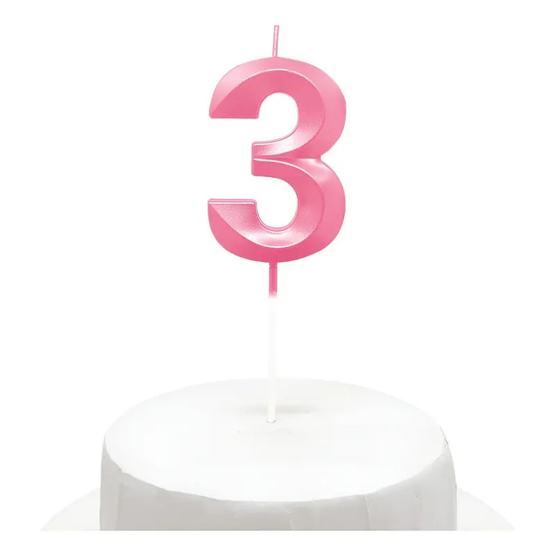 Vela De Cumpleaños Numeral Rosado Brillante 5x7 Cm