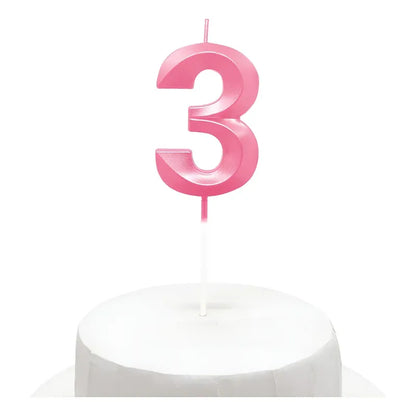 Vela De Cumpleaños Numeral Rosado Brillante 5x7 Cm