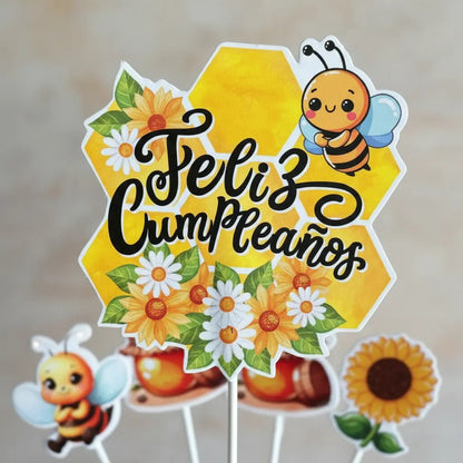 Topper Decorativo Para Torta Cumpleaños Abejita X 6 Unidades Amarillo