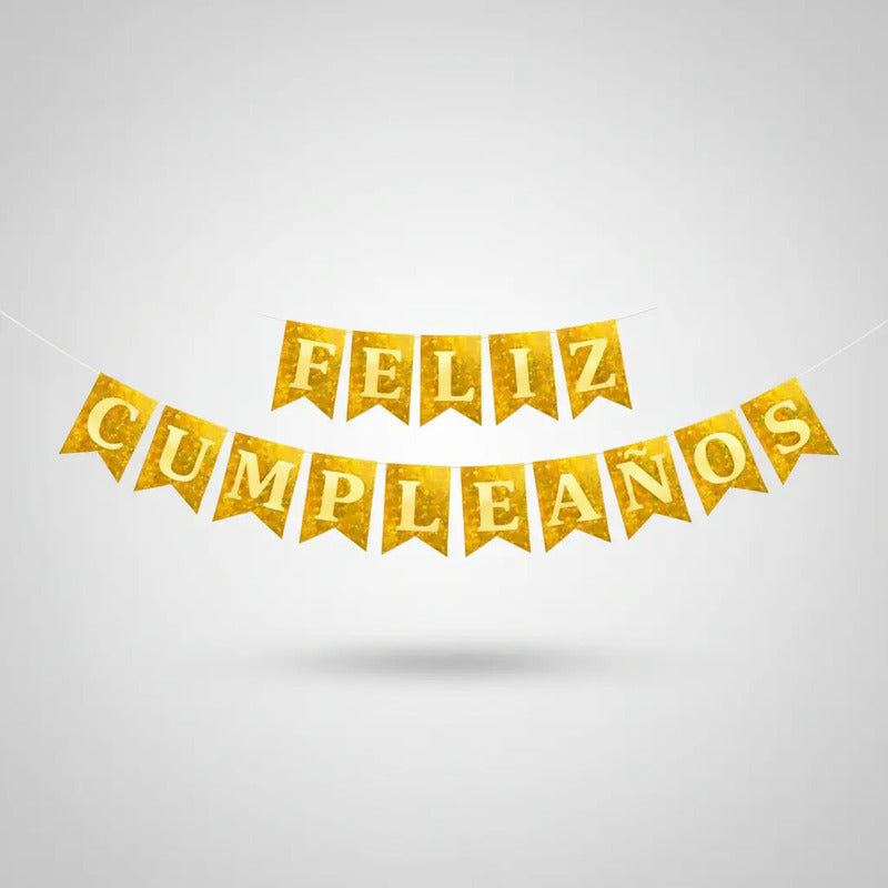 Guirnalda Banderín Feliz Cumpleaños Dorado Glitter Dorado