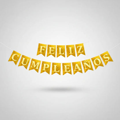 Guirnalda Banderín Feliz Cumpleaños Dorado Glitter Dorado