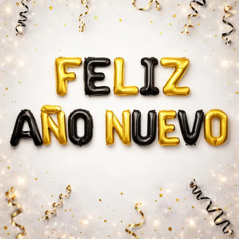 Frase De Globo Feliz Año Nuevo Decoración  Negro