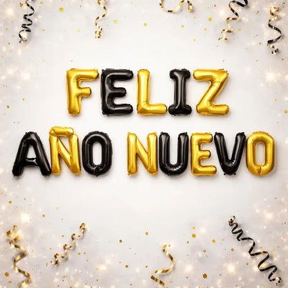 Frase De Globo Feliz Año Nuevo Decoración  Negro