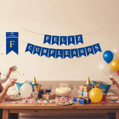 Cotillón Guirnalda Feliz Cumpleaños Banderín Azul