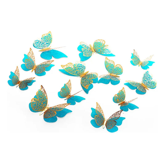 Set 12 Deco Mariposas Decorativas 3d Adhesivas Celeste