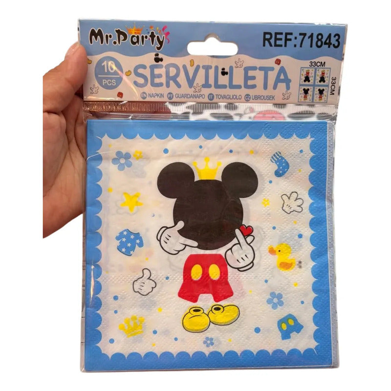 Pack 10 Servilletas Desechables De Cumpleaños Mickey Mouse Azul