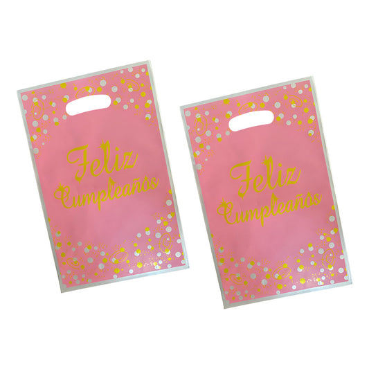 10 Bolsas Dulceras Rosadas De Feliz Cumpleaños 17x25 Cm