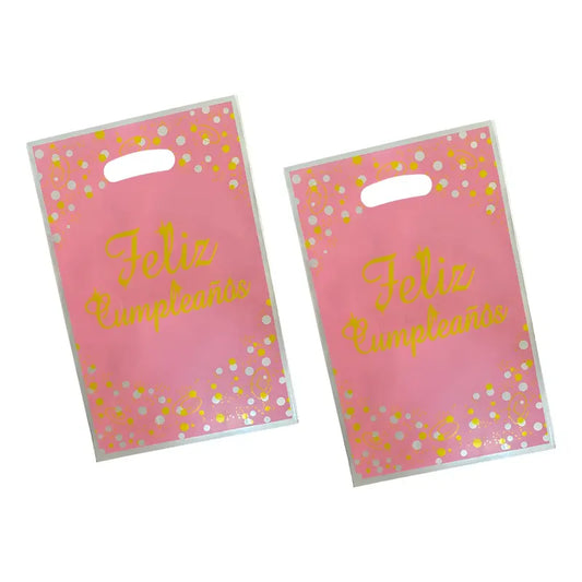 10 Bolsas Dulceras Rosadas De Feliz Cumpleaños 17x25 Cm Rosa