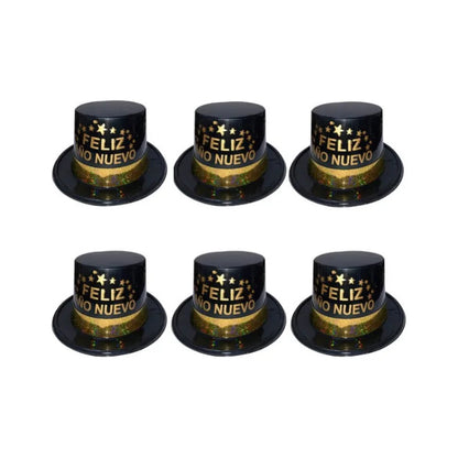 Pack 3 Gorros Plástico Feliz Año Nuevo Negro Negro Standar Negro