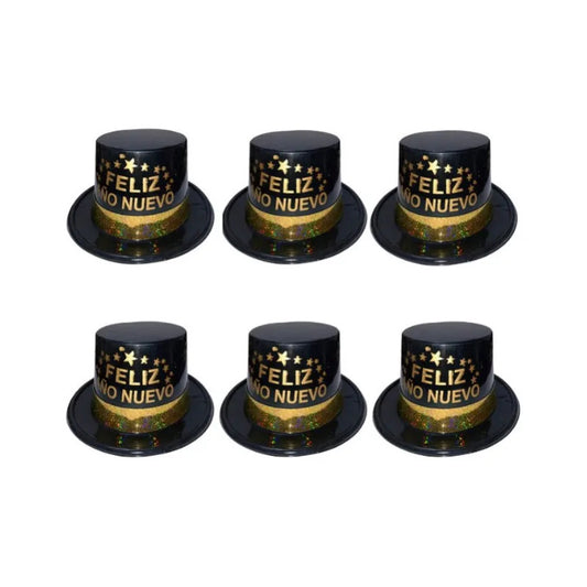 Pack 3 Gorros Plástico Feliz Año Nuevo Negro Negro Standar Negro