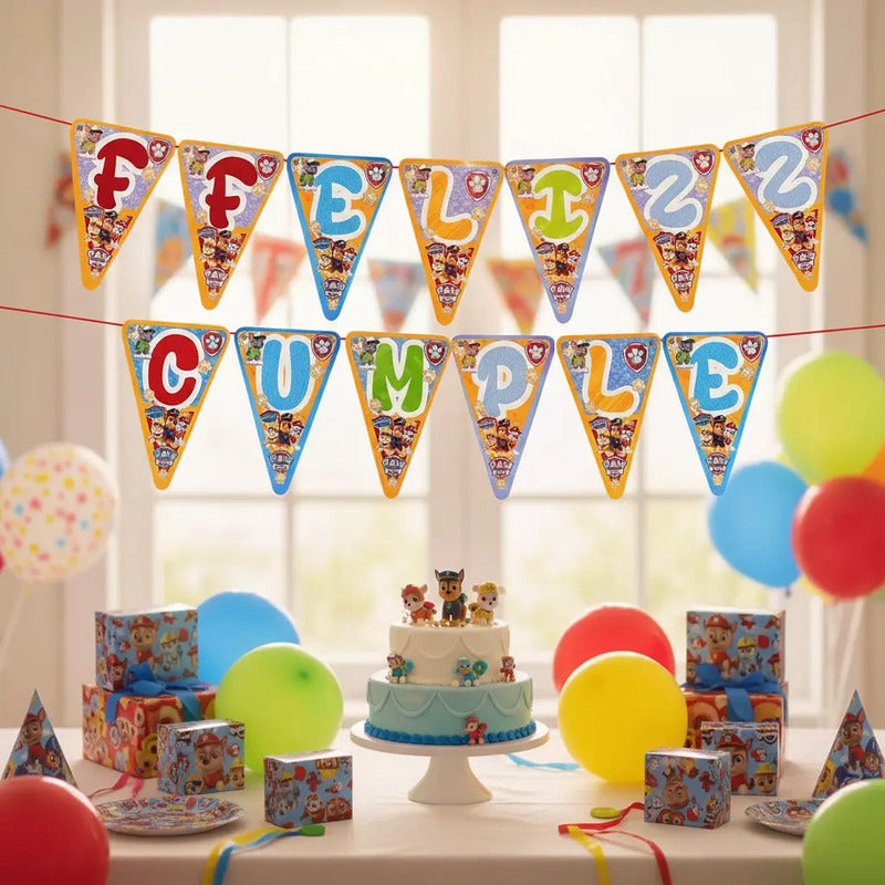 Banderín Feliz Cumple Paw Patrol Patrulla Canina Verde