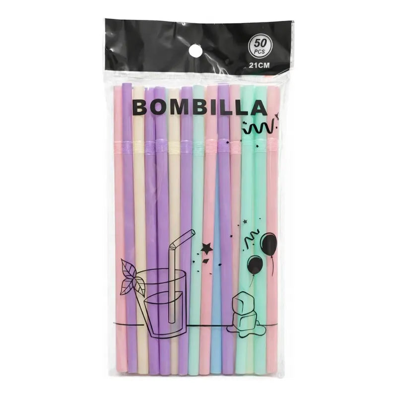 Bombillas Plásticas Colores Pasteles Pack 50 Unidades 21cm Pasteles