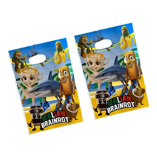 Pack 10 Bolsas Dulceras Cumpleaños Tralaleros Brainrot Celeste