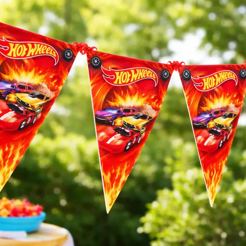 Guirnalda Banderines Hot Wheels Fiesta Cumpleaños Rojo