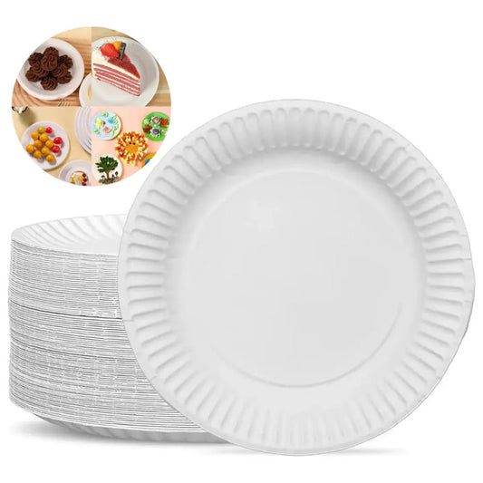 100 Plato Carton N°1 Desechable Fiesta Blanco 15cm Pequeño
