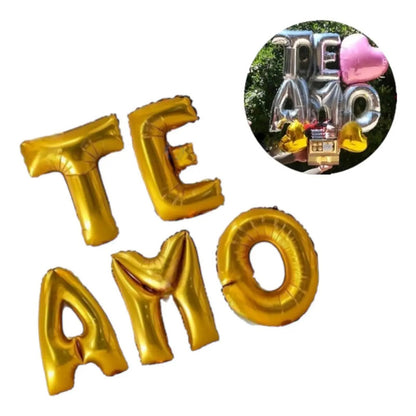 Set Globos Te Amo Metalicos Letras Frase Amor Especial 33cm
