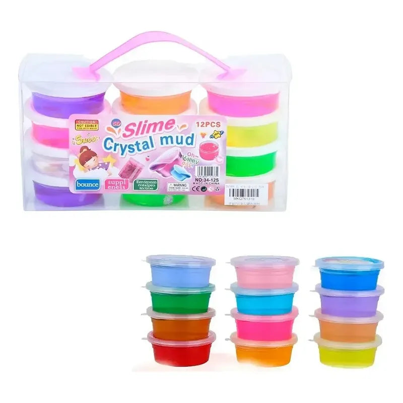 Set 12 Slimes Crystal  Colores Maletín Para Niños Sorpresas