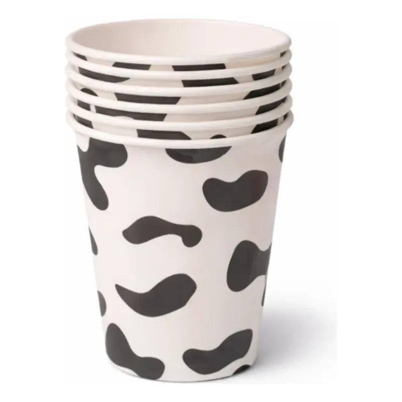 Pack 6 Vasos De Polipapel Diseño Vaca Manchas Fiestas Blanco