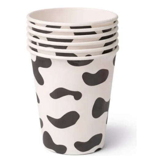 Pack 6 Vasos De Polipapel Diseño Vaca Manchas Fiestas Blanco