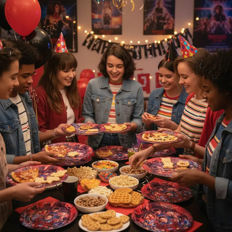 Set 6 Platos Cartón Stranger Things Cumpleaños Fiesta Rojo